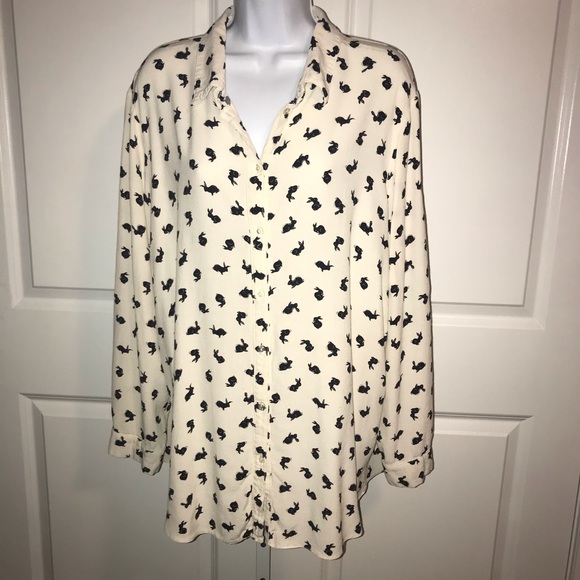 ASOS Curve Rabbit Print Blouse Black Bunny Shirt - Picture 4 of 8